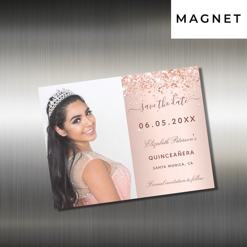 Quinceanera rose blush photo Save the date magnet