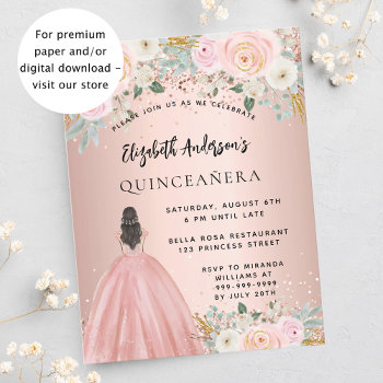 Quinceanera Rose Flowers Dress Budget Invitation Flyer by Thunes at Zazzle
