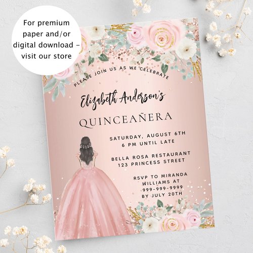 Quinceanera rose flowers dress budget invitation flyer
