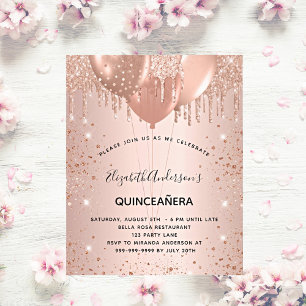 Quinceanera rose gold balloons invitation