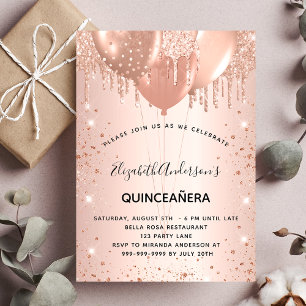Quinceanera rose gold balloons invitation