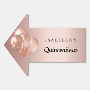 Quinceanera rose gold balloons name arrow sign