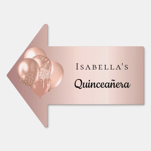 Quinceanera rose gold balloons name arrow sign