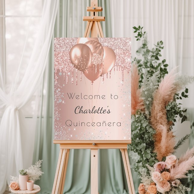 Quinceanera rose gold balloons welcome foam board (Creator Uploaded)