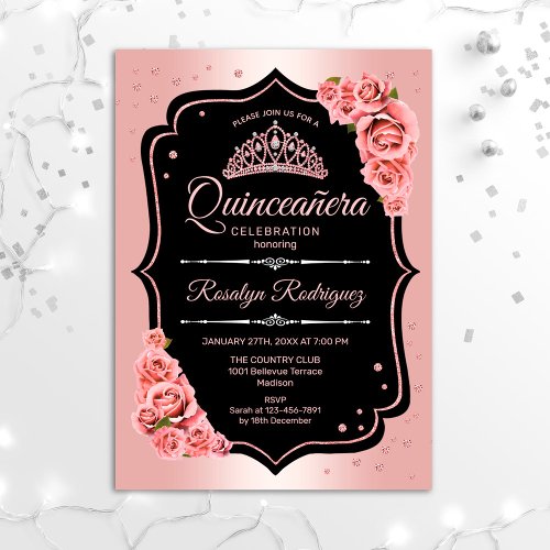 Quinceanera _ Rose Gold Black Invitation