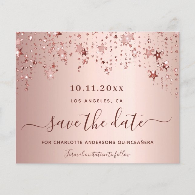 Quinceanera rose gold blush budget Save the Date Flyer (Front)