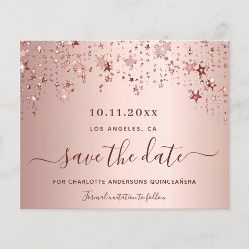 Quinceanera rose gold blush budget Save the Date Flyer