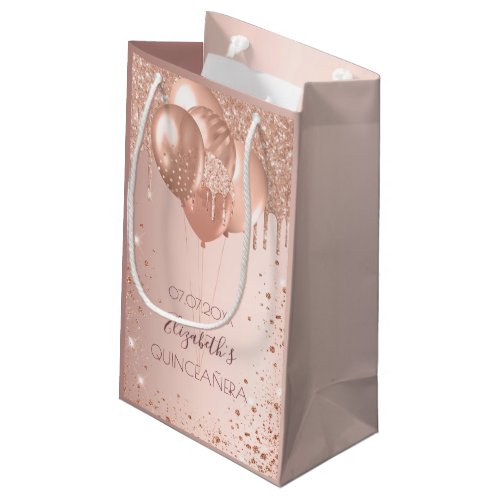 Quinceanera rose gold blush glitter balloons small gift bag