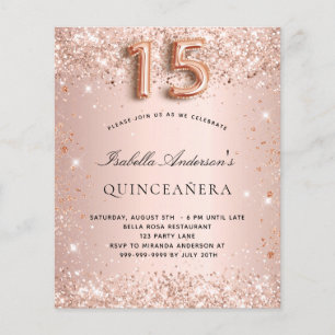 Quinceanera rose gold blush glitter budget  flyer