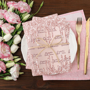 Quinceanera rose gold blush glitter drips name wrapping paper sheets