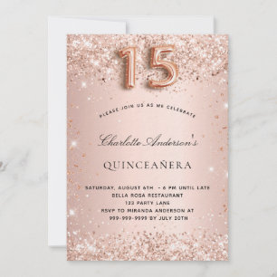 Quinceanera rose gold blush glitter dust luxury invitation