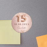 Quinceanera rose gold blush glitter save the date magnet<br><div class="desc">Elegant, classic, glamorous and girly Save the Date magnet for a Quinceañera, 15th birthday party. Rose gold and blush gradient background. Decorated with rose gold, faux glitter, sparkles. Personalize and add a name. The name is written with a modern dark rose colored hand lettered style script. Number 15 is written...</div>