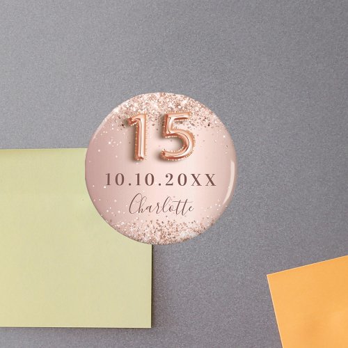 Quinceanera rose gold blush glitter save the date magnet