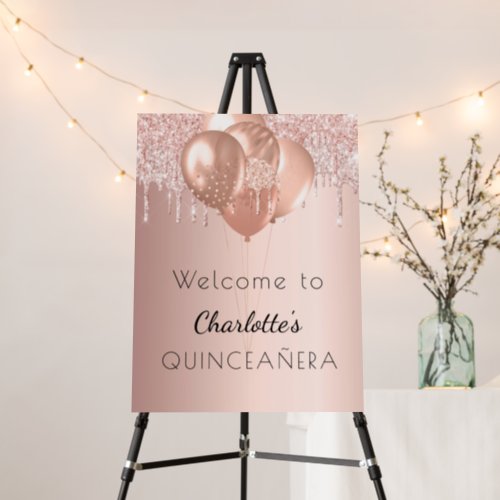 Quinceanera rose gold blush glitter welcome  foam board