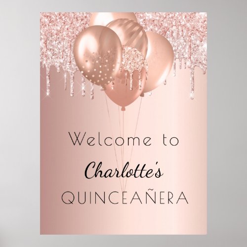 Quinceanera rose gold blush glitter welcome poster