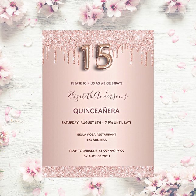 Quinceanera rose gold blush pink invitation postcard (Creator Uploaded)