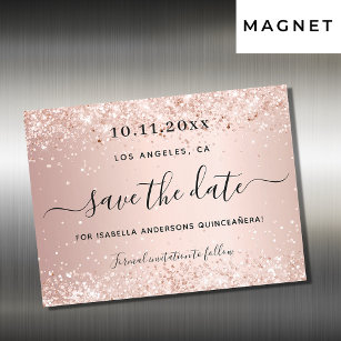 Quinceanera rose gold blush save the date magnet