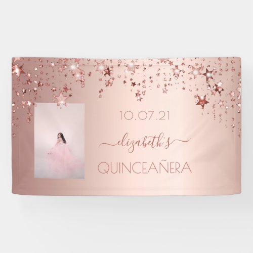 Quinceanera rose gold blush stars photo banner