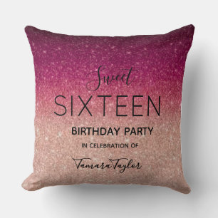 Quinceañera Rose Gold & Burgundy Glitter Luxury Throw Pillow