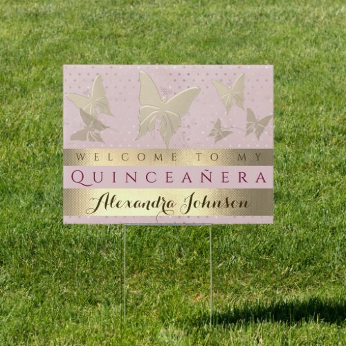 Quinceanera Rose Gold Butterflies 15th Birthday Sign
