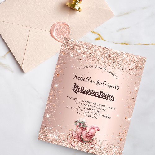 Quinceanera rose gold carriage budget invitation