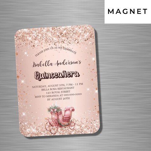 Quinceanera rose gold carriage luxury invitation magnet