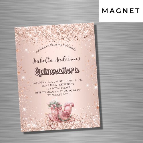 Quinceanera rose gold carriage luxury magnetic invitation