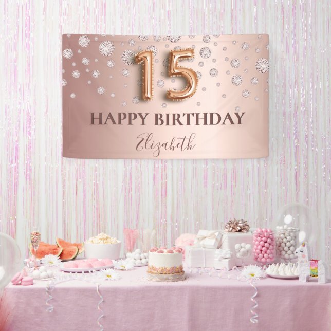 Quinceanera rose gold diamonds banner (Party)