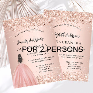 Quinceanera rose gold dress 2 persons twins invitation