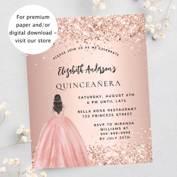 Quinceanera Rose Gold Dress Budget Invitation Flyer by Thunes at Zazzle