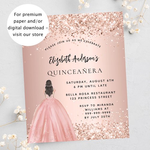 Quinceanera rose gold dress budget invitation flyer