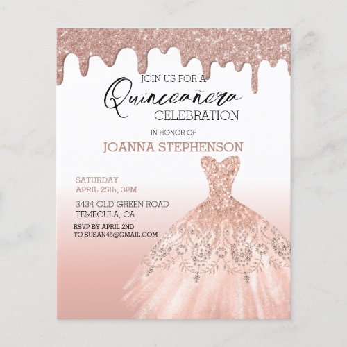 Quinceanera Rose Gold Dress Glitter Drips 