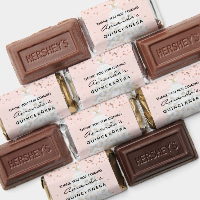 Quinceanera rose gold dress glitter thank you hershey's miniatures (Assorted)