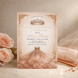 Quinceanera Rose Gold Elegant Champagne Ivory Foil Invitation