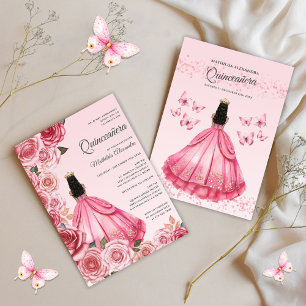 Quinceanera Rose Gold Elegant Princess Floral Invitation