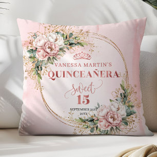 Quinceañera Rose Gold Floral Eucalyptus Accent Throw Pillow