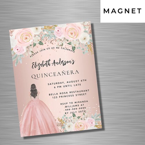 Quinceanera rose gold flowers dress luxury magnetic invitation