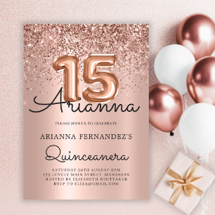 Quinceañera Rose Gold Glitter 15th Birthday Invitation