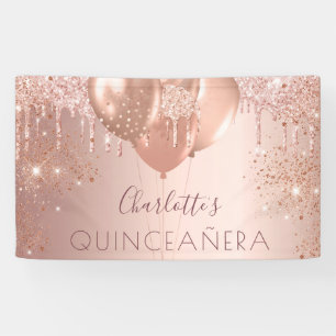 Quinceanera rose gold glitter balloons monogram banner
