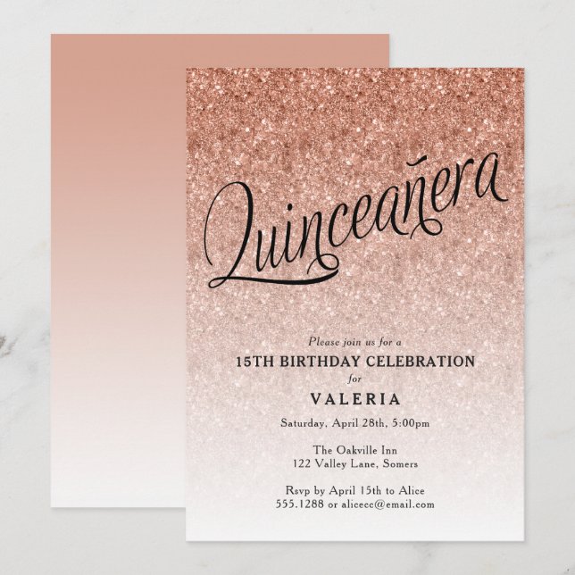 Quinceanera Rose Gold Glitter Birthday Invitation (Front/Back)