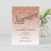 Quinceanera Rose Gold Glitter Birthday Invitation (Standing Front)