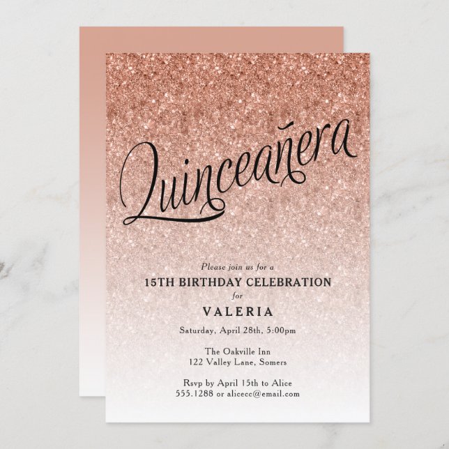 Quinceanera Rose Gold Glitter Birthday Invitation (Front/Back)