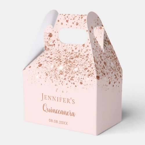 Quinceanera rose gold glitter blush pink thank you favor boxes
