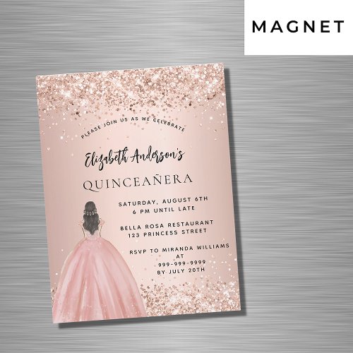 Quinceanera rose gold glitter dress luxury magnetic invitation