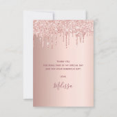 Quinceanera rose gold glitter drips glam thank you card (Back)