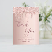 Quinceanera rose gold glitter drips glam thank you card (Standing Front)