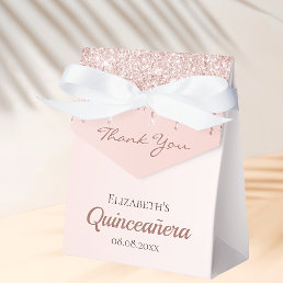 Quinceanera rose gold glitter glam thank you favor boxes