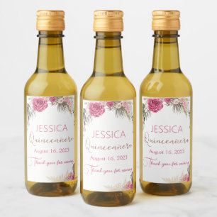 Quinceanera Rose Gold Glitter Mini Bottle Label