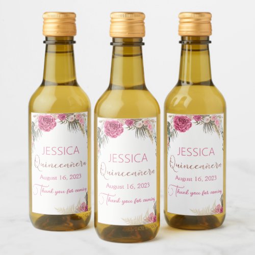 Quinceanera Rose Gold Glitter Mini Bottle Label