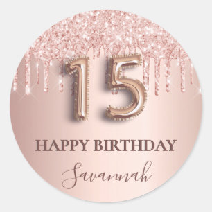 Quinceanera rose gold glitter pink balloon style classic round sticker